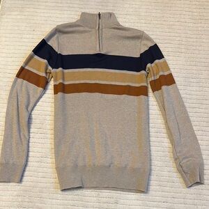 Cream and Black Quarter-Zip Striped Sweater